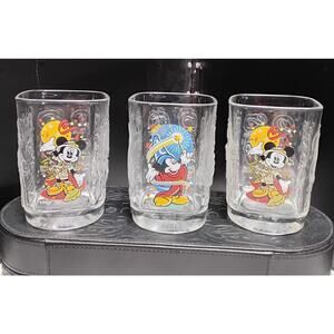 Set of 3 Mickey Mouse Drinking Glasses 2 Safari 1 Fantasia Mc Donalds